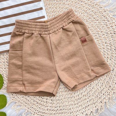 Conj. Camiseta Listrada com Bolso e Bermuda - Laranja e Ferrugem